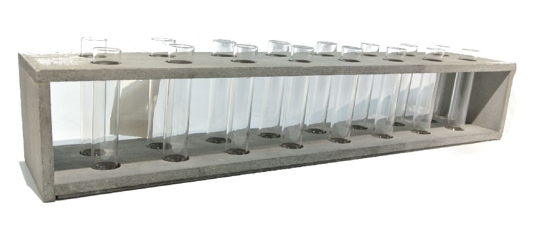 Reagenzglas im Holzrahmen GRAU-WASHED 50x10x9cm (LxBxH) 16 Gläser Ø19xH100mm 57008050