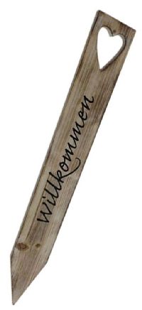 Holzstele Willkommen GRAU-WASHED 49khg 7x52cm zum Stecken